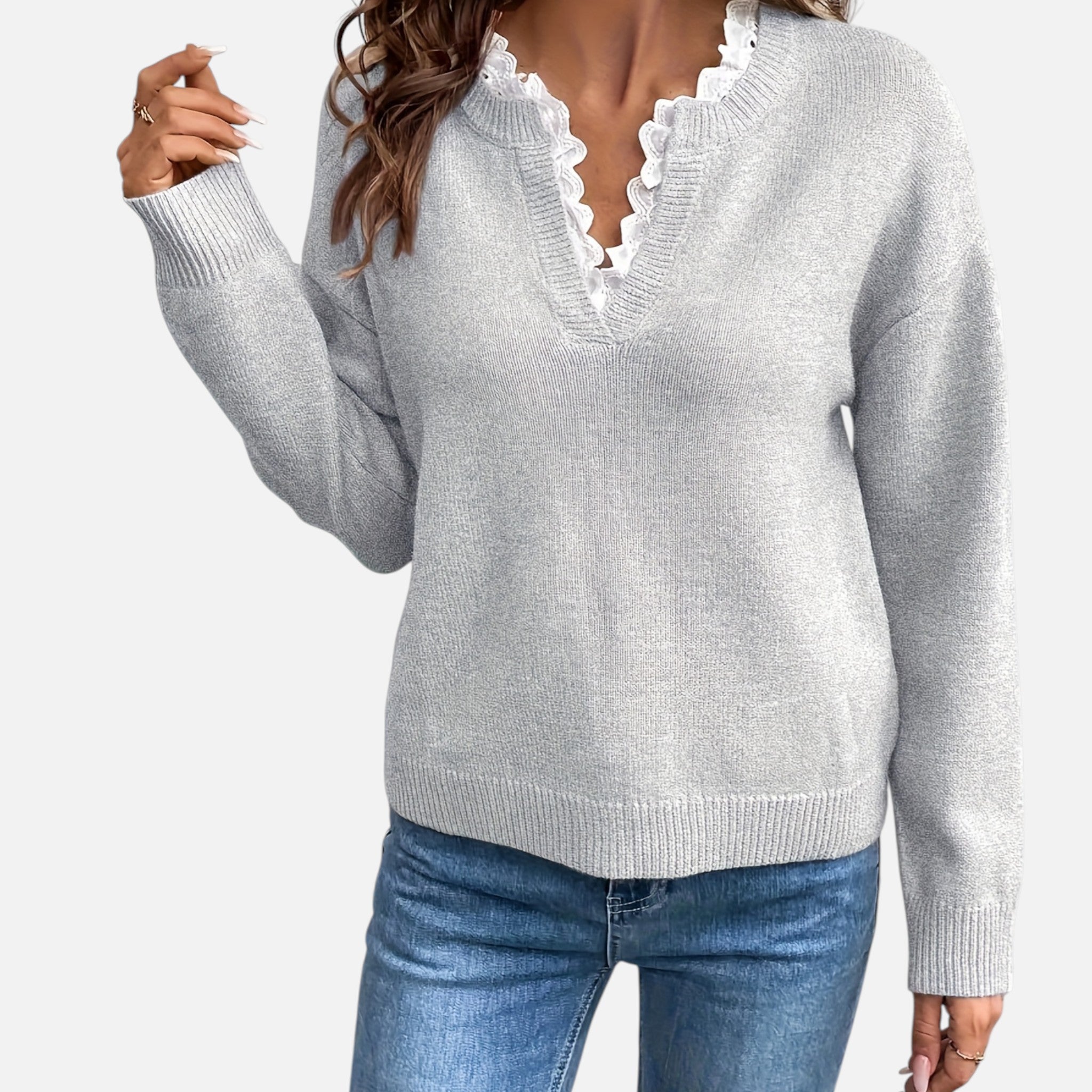 Beverly Moda | Women’s Lace Collar Knit Sweater