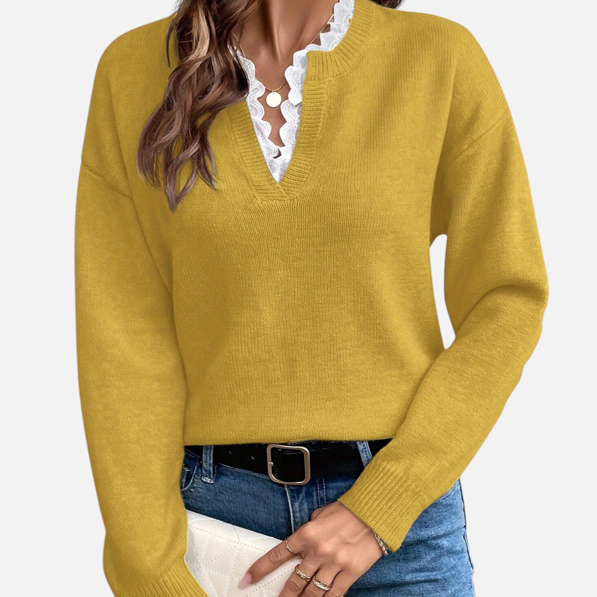 Beverly Moda | Women’s Lace Collar Knit Sweater