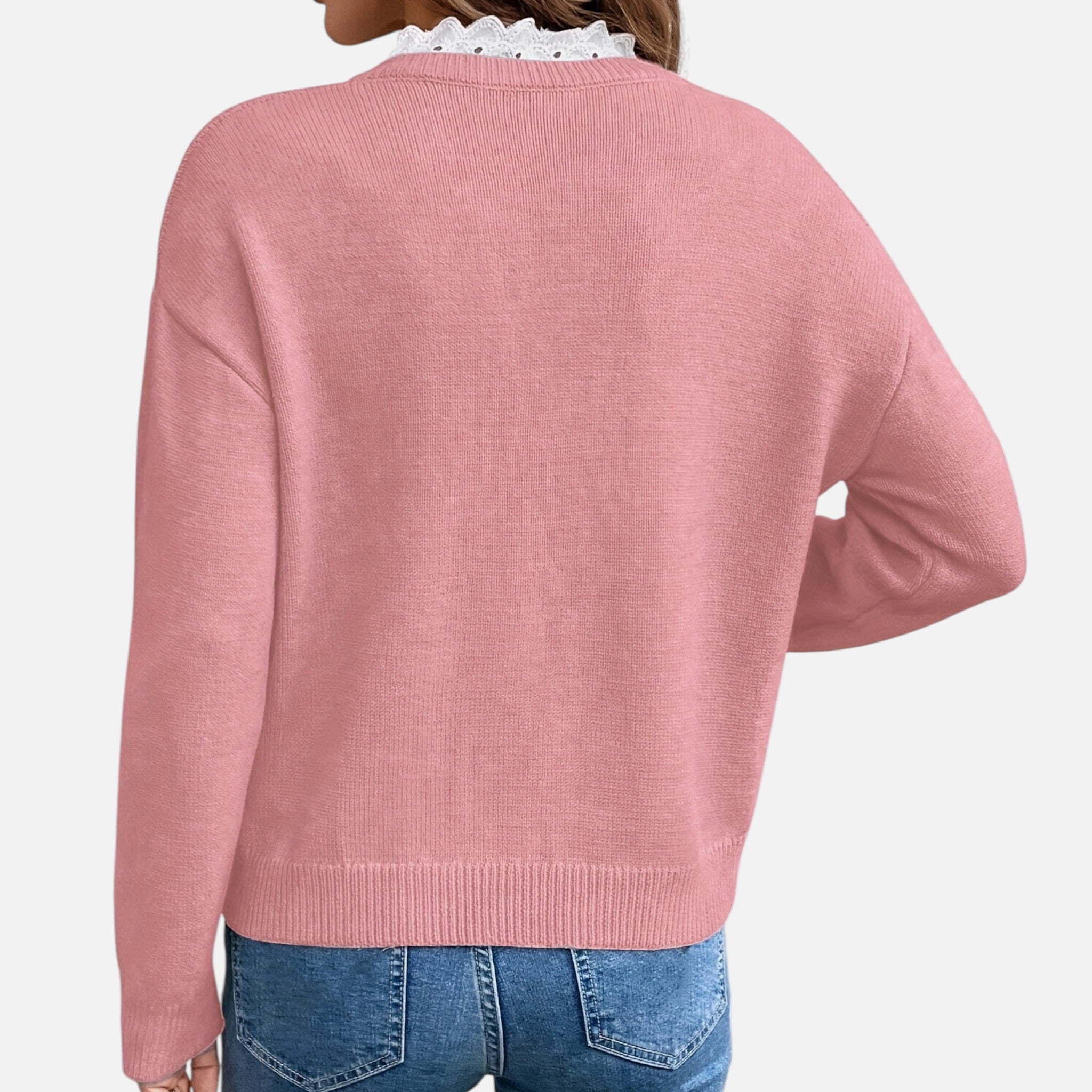 Beverly Moda | Women’s Lace Collar Knit Sweater