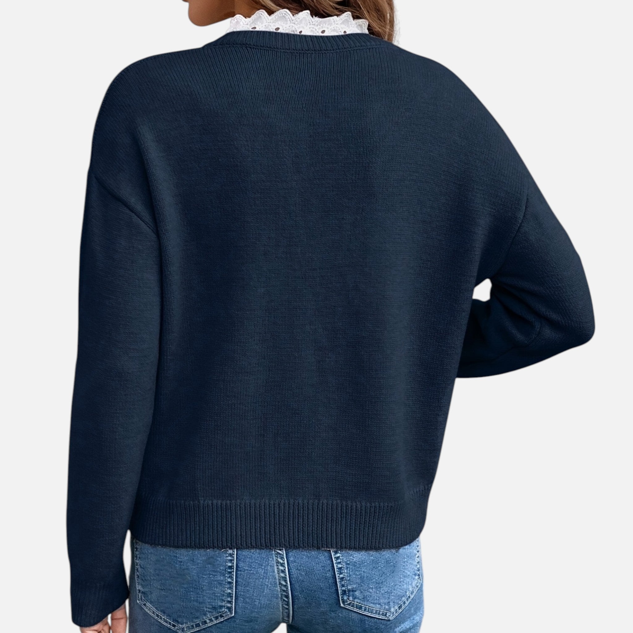Beverly Moda | Women’s Lace Collar Knit Sweater