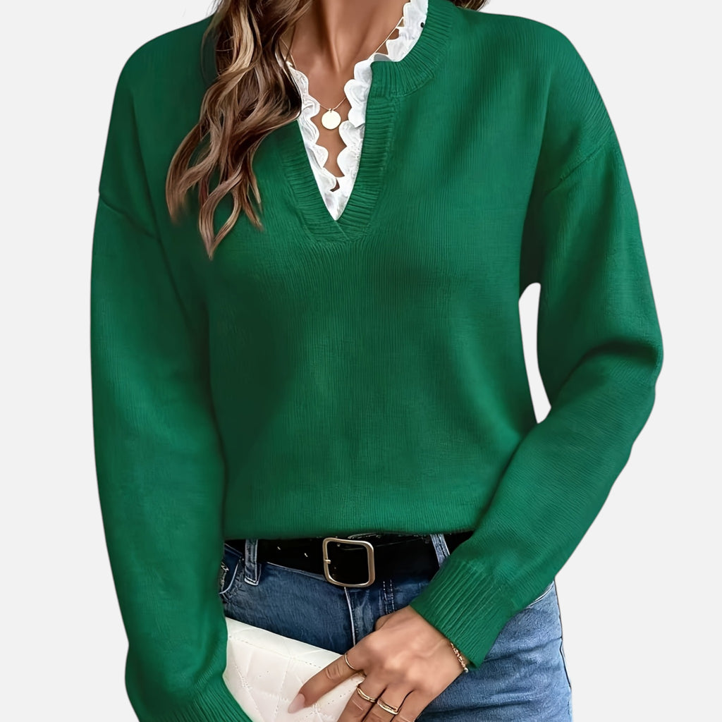 Beverly Moda | Women’s Lace Collar Knit Sweater