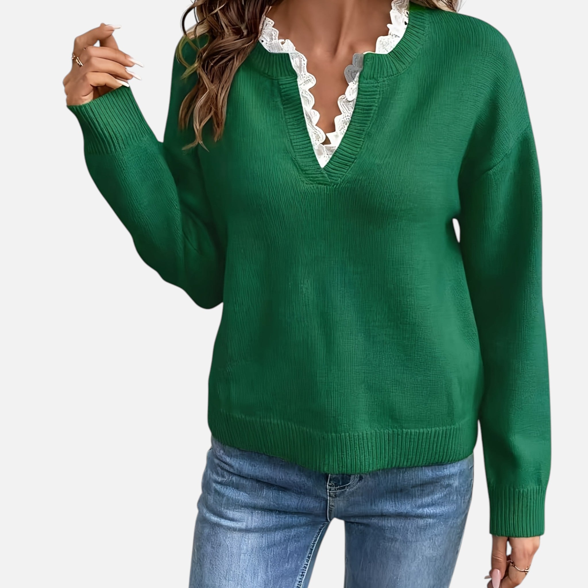 Beverly Moda | Women’s Lace Collar Knit Sweater