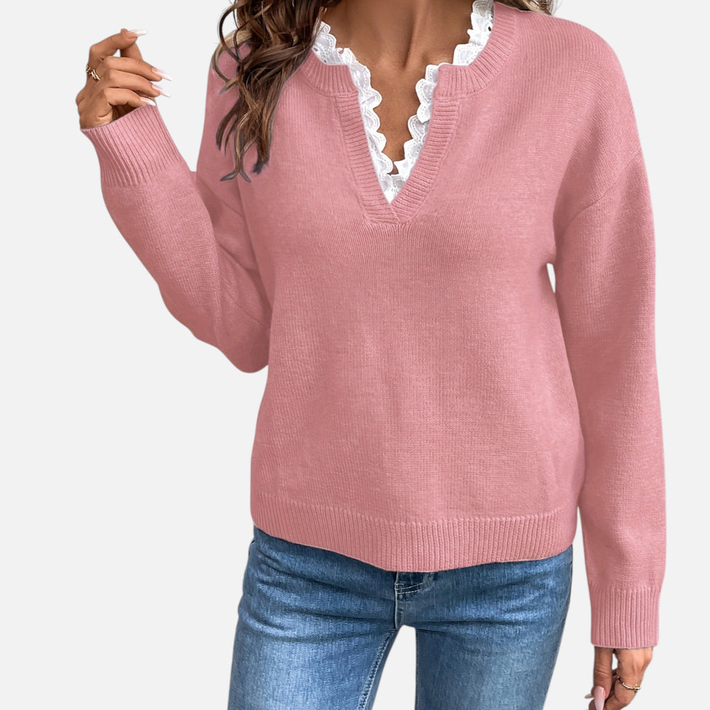 Beverly Moda | Women’s Lace Collar Knit Sweater