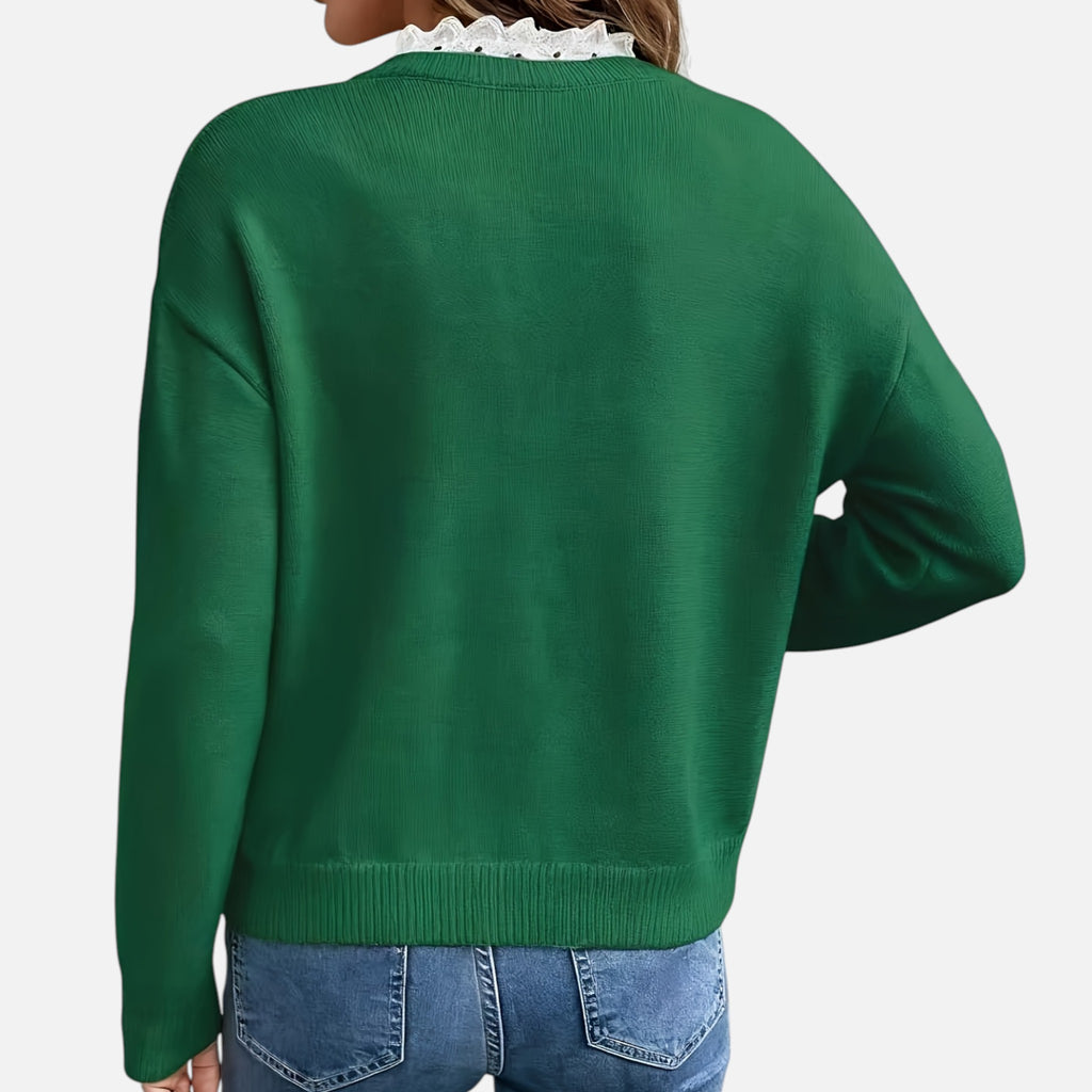 Beverly Moda | Women’s Lace Collar Knit Sweater