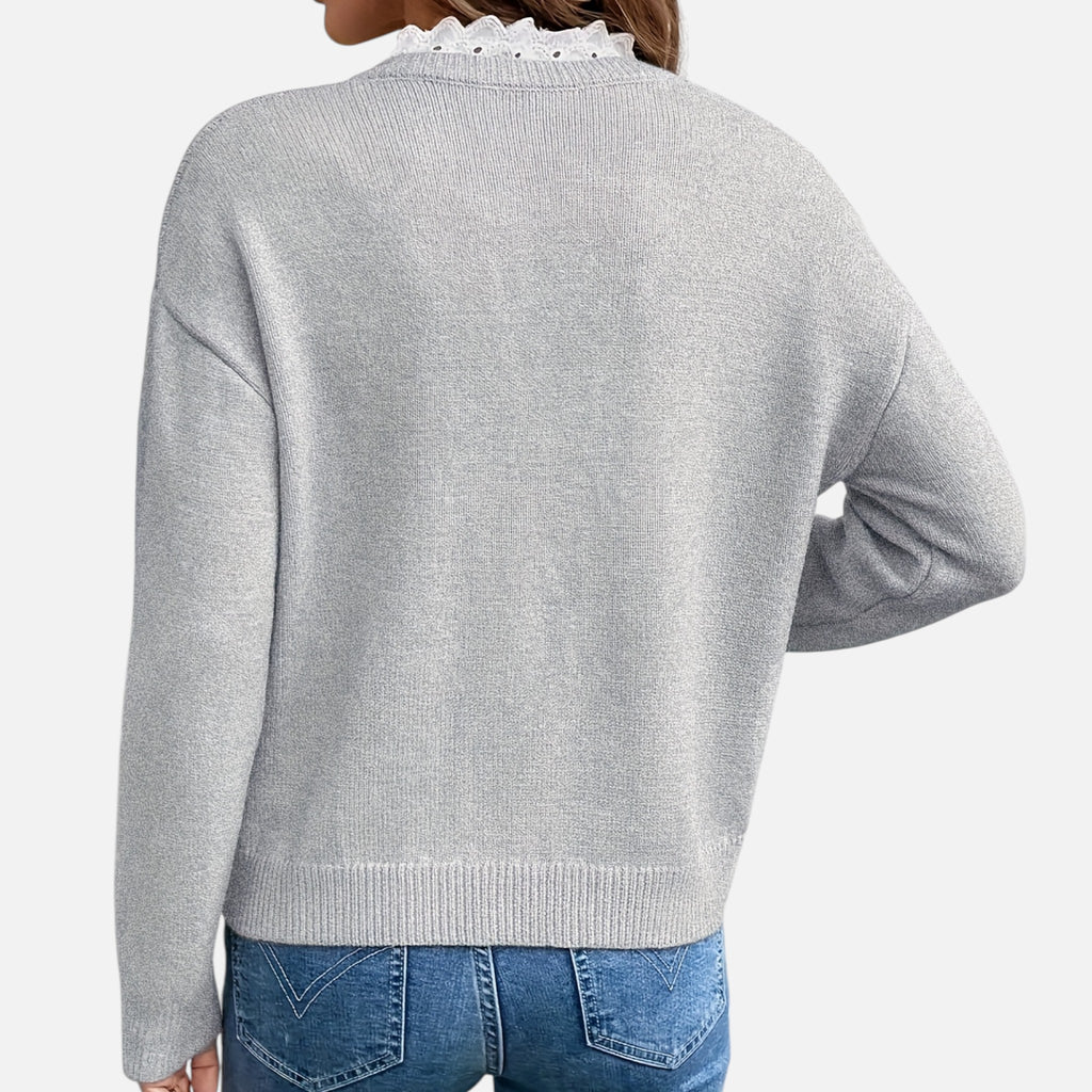 Beverly Moda | Women’s Lace Collar Knit Sweater