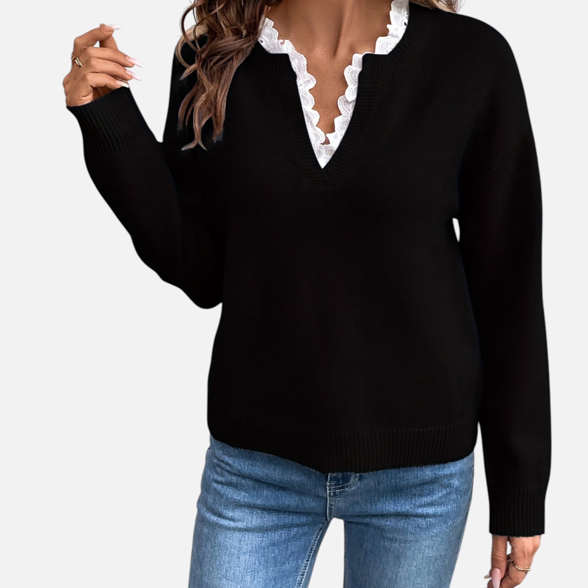 Beverly Moda | Women’s Lace Collar Knit Sweater