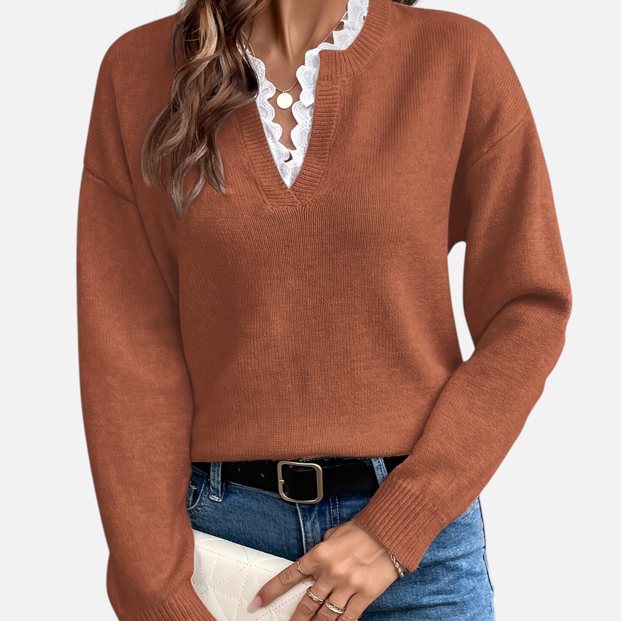 Beverly Moda | Women’s Lace Collar Knit Sweater