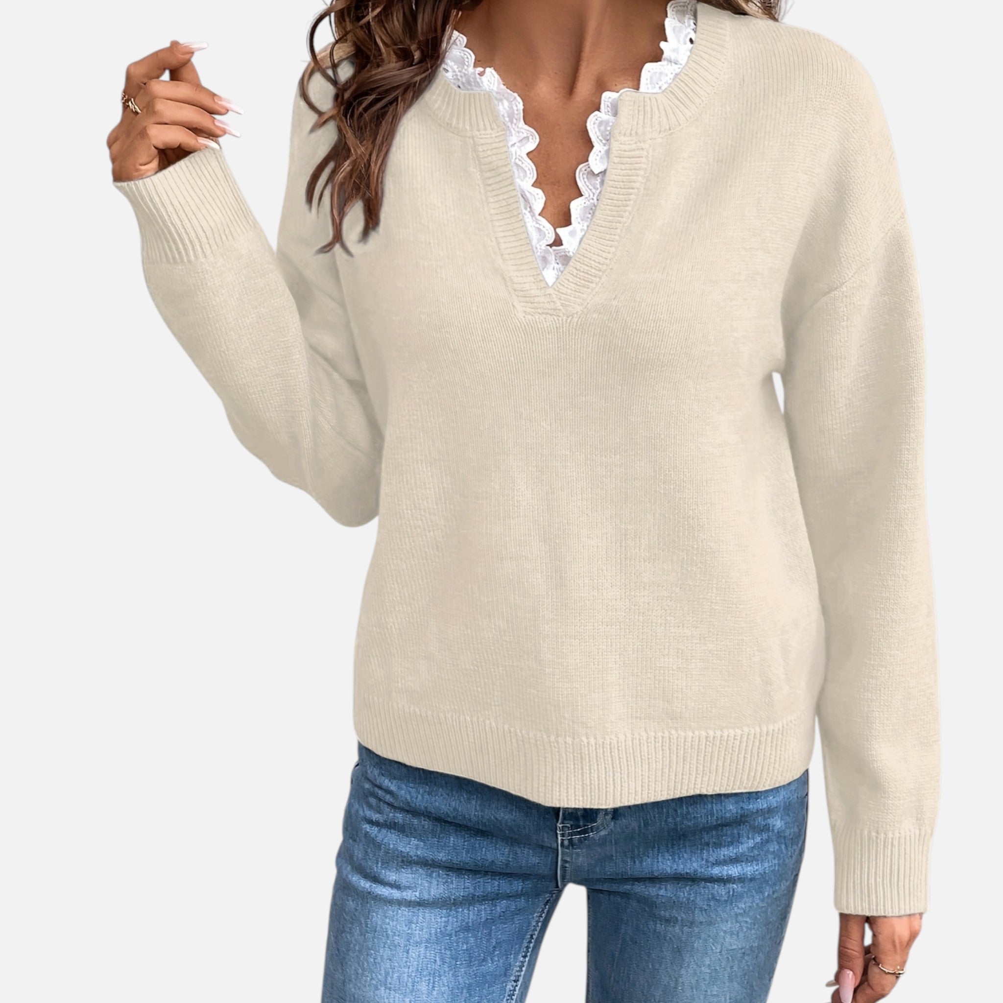 Beverly Moda | Women’s Lace Collar Knit Sweater