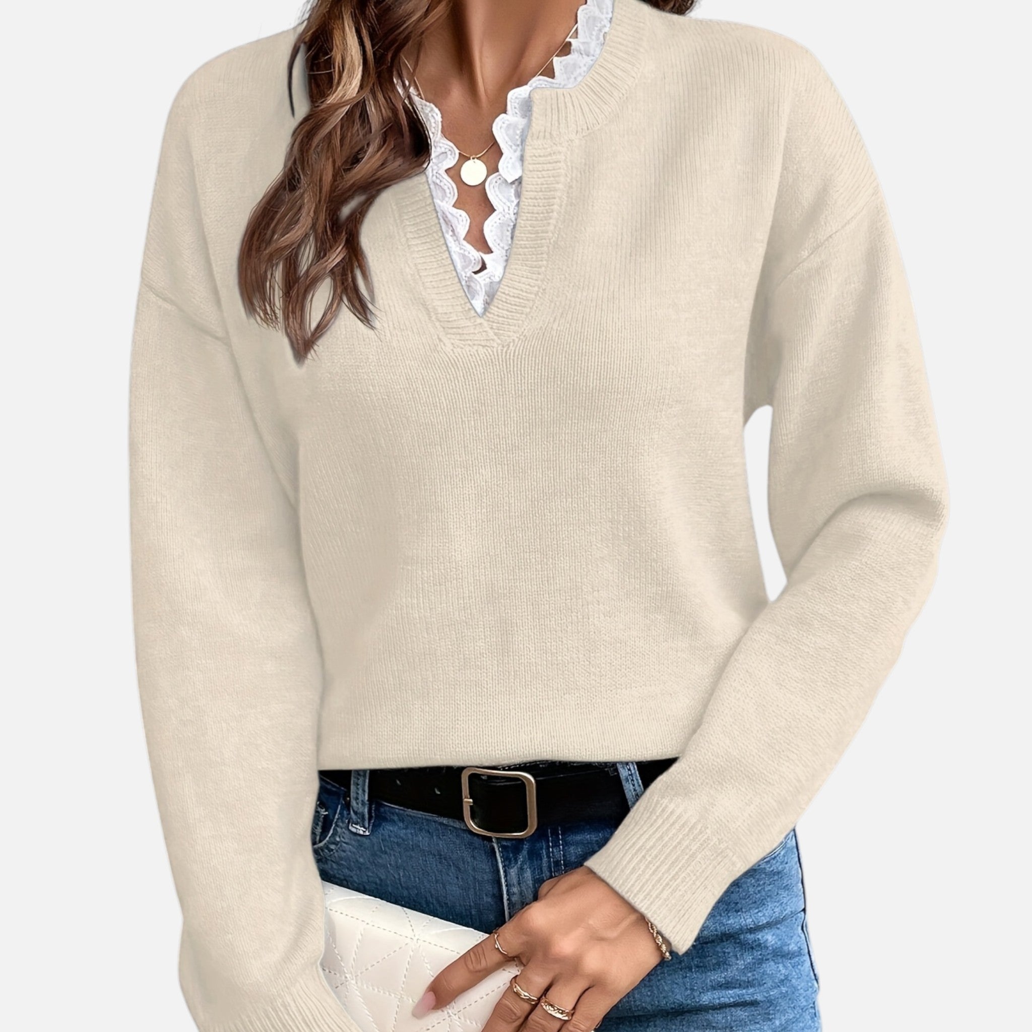 Beverly Moda | Women’s Lace Collar Knit Sweater
