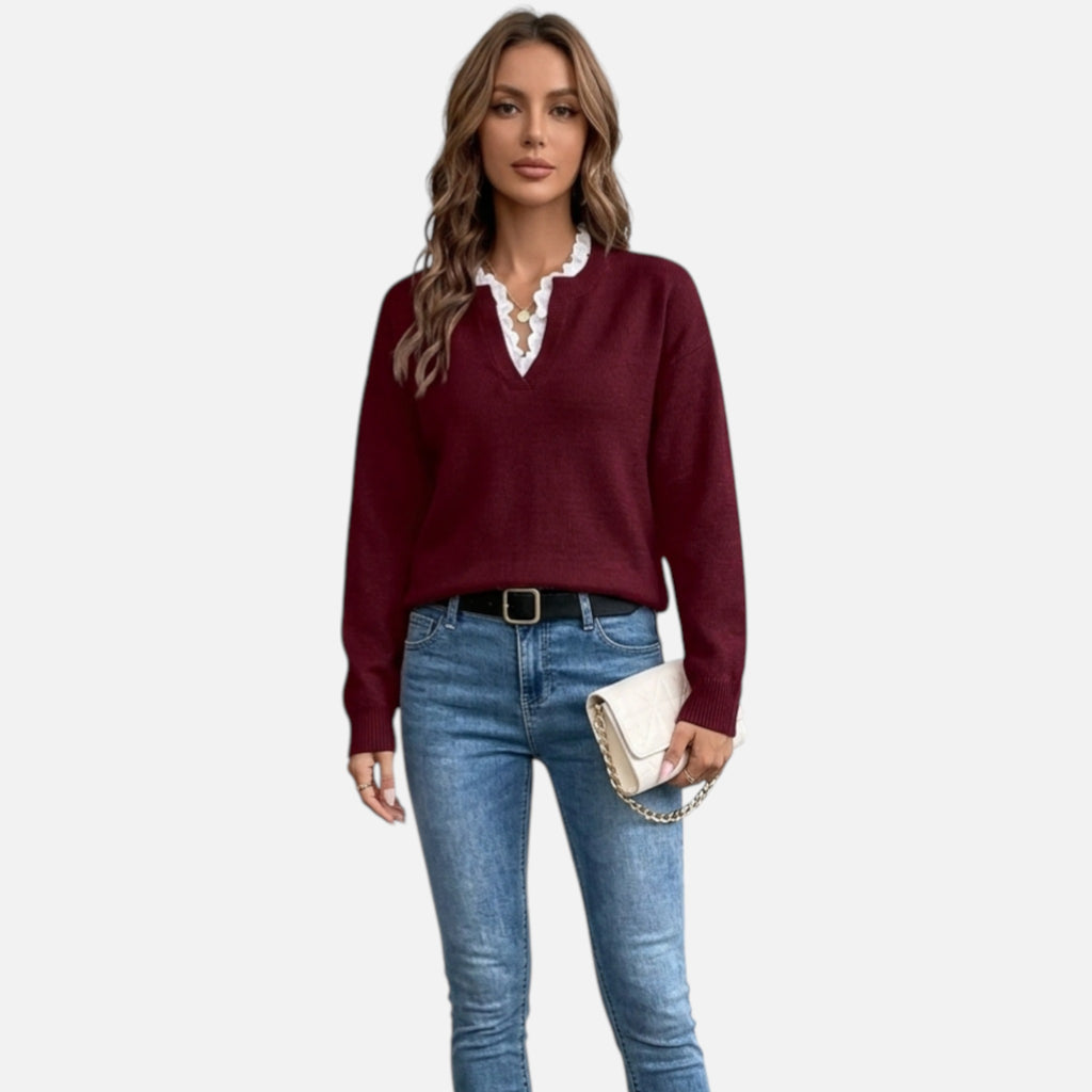 Beverly Moda | Women’s Lace Collar Knit Sweater
