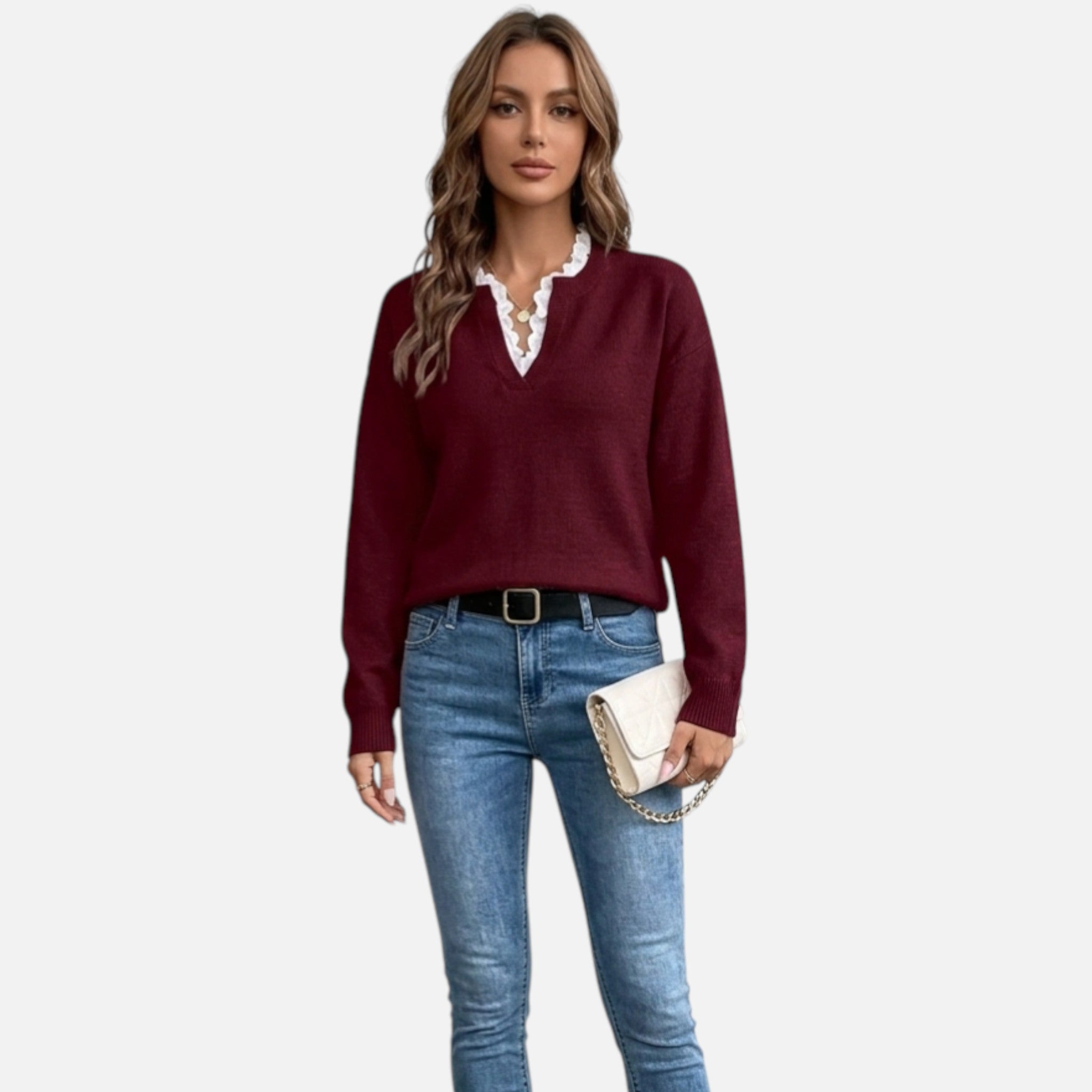 Beverly Moda | Women’s Lace Collar Knit Sweater