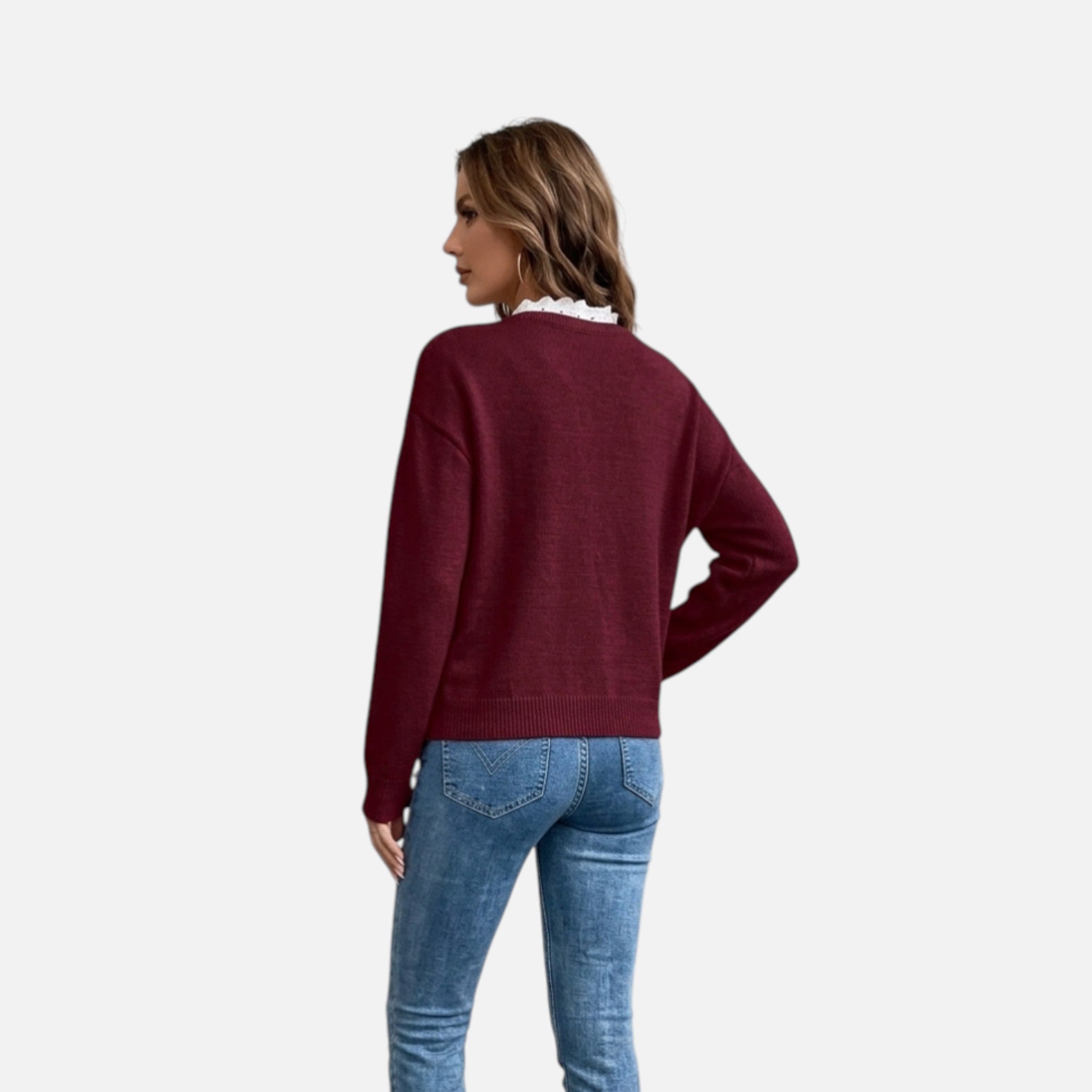 Beverly Moda | Women’s Lace Collar Knit Sweater