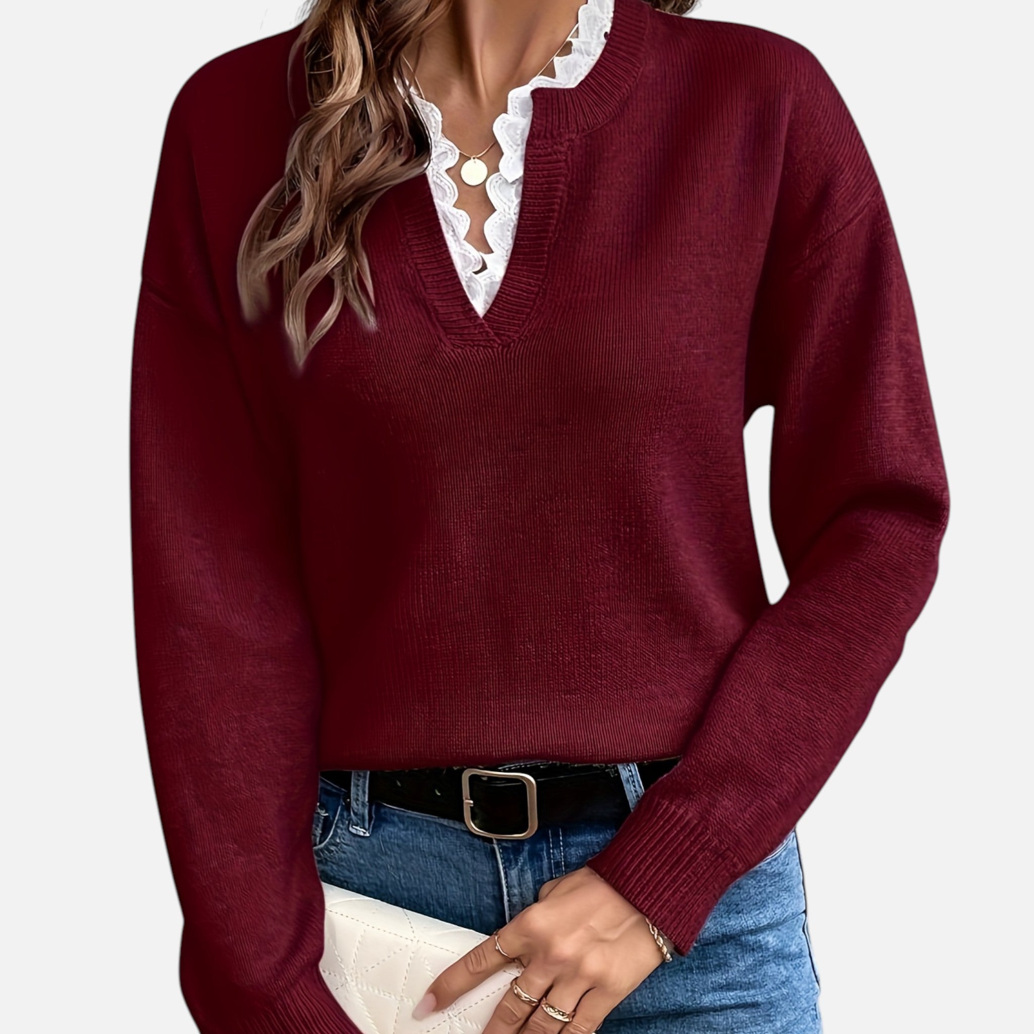 Beverly Moda | Women’s Lace Collar Knit Sweater
