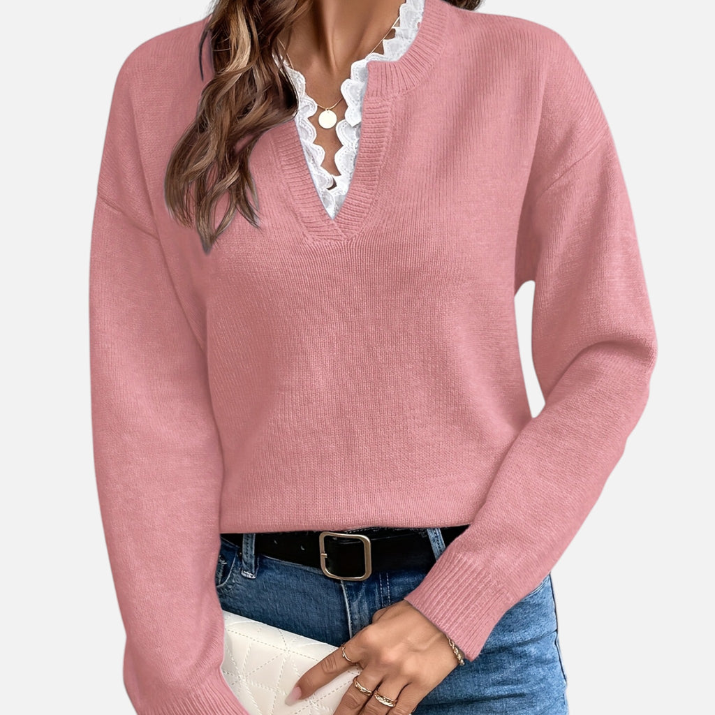 Beverly Moda | Women’s Lace Collar Knit Sweater