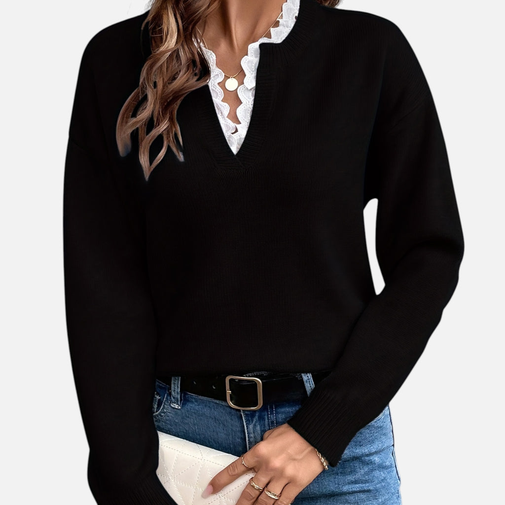Beverly Moda | Women’s Lace Collar Knit Sweater
