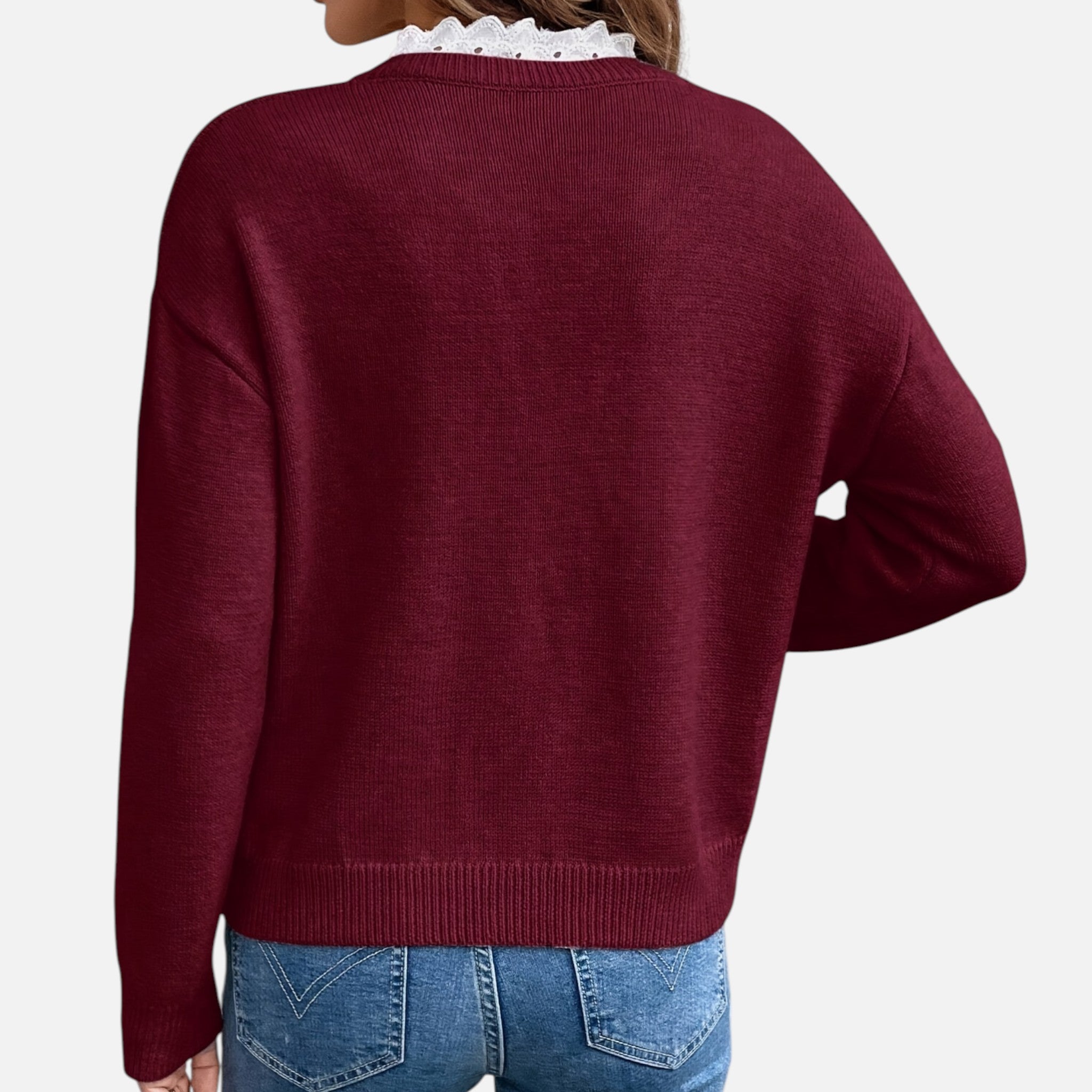 Beverly Moda | Women’s Lace Collar Knit Sweater